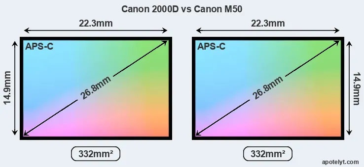Canon 2000D and Canon M50 sensor measures