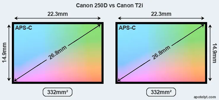 Canon 250D and Canon T2i sensor measures