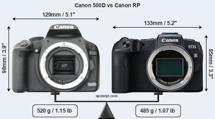Size Canon 500D vs Canon RP