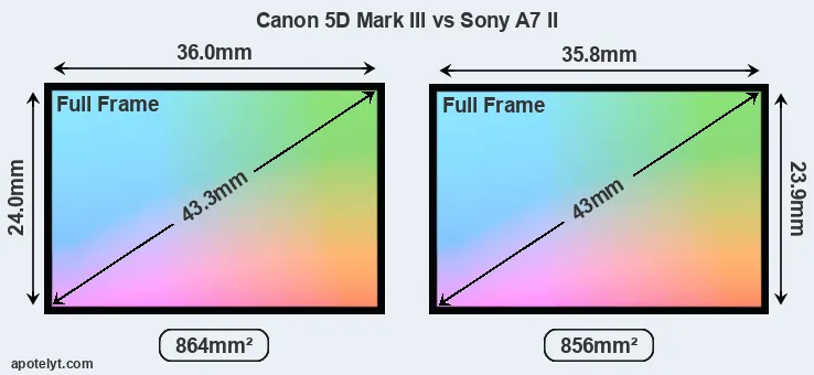 Canon 5D Mark III and Sony A7 II sensor measures