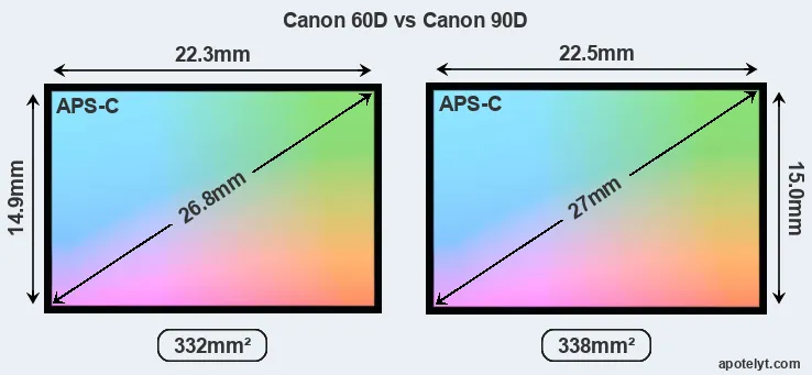 Canon 60D and Canon 90D sensor measures