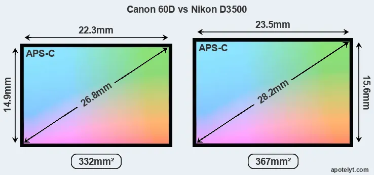 Canon 60D and Nikon D3500 sensor measures