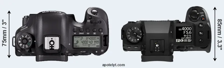 Compare 6D Mark II versus X-H2 top