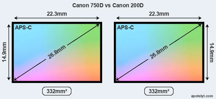 Canon 750D and Canon 200D sensor measures