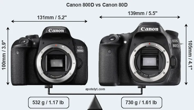 Size Canon 800D vs Canon 80D
