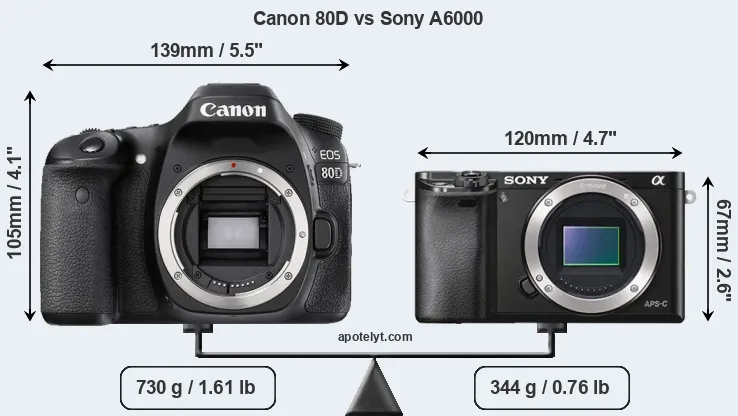 Size Canon 80D vs Sony A6000