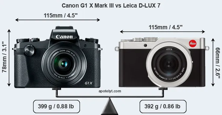Size Canon G1 X Mark III vs Leica D-LUX 7