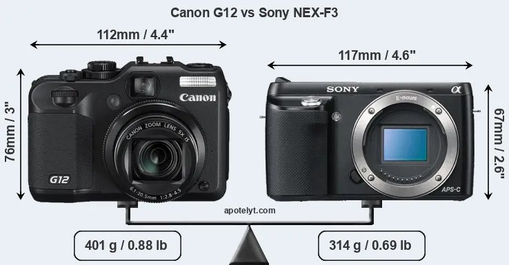 Size Canon G12 vs Sony NEX-F3