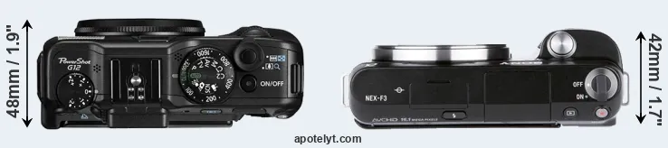 Compare G12 versus NEX-F3 top