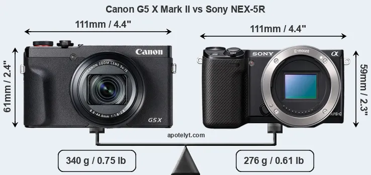Size Canon G5 X Mark II vs Sony NEX-5R