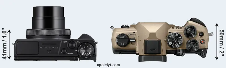 Compare G7X Mark III versus OM-5 II top