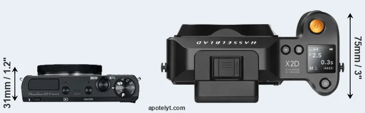 Compare G9X Mark II versus X2D 100C top