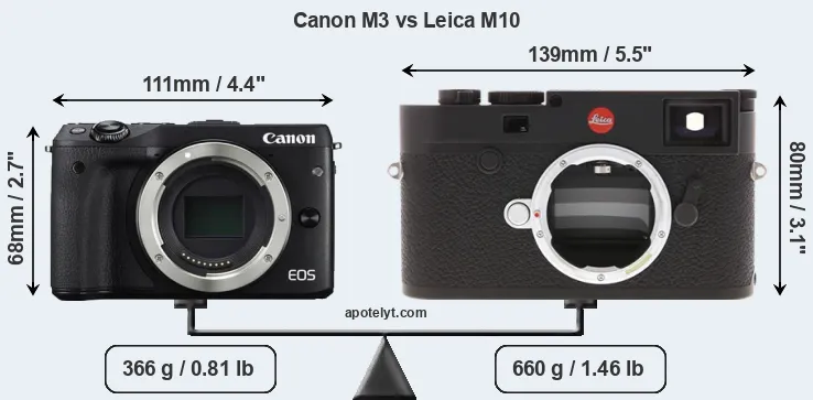 Size Canon M3 vs Leica M10
