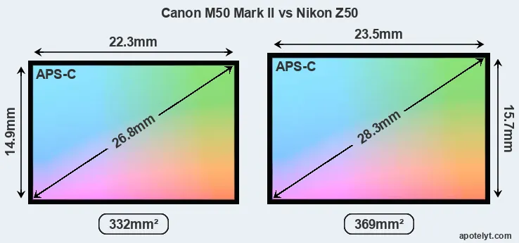Canon M50 Mark II and Nikon Z50 sensor measures