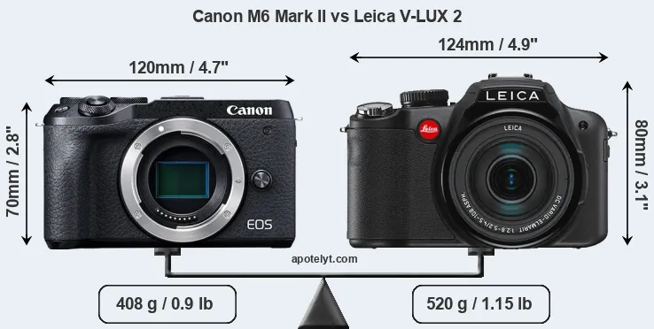 Size Canon M6 Mark II vs Leica V-LUX 2