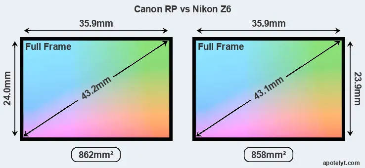 Canon RP and Nikon Z6 sensor measures