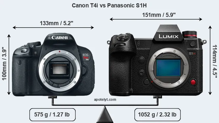 Size Canon T4i vs Panasonic S1H