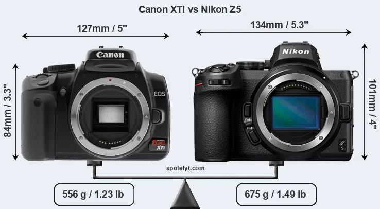 Size Canon XTi vs Nikon Z5