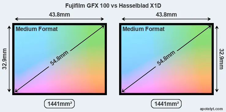 Fujifilm GFX 100 and Hasselblad X1D sensor measures