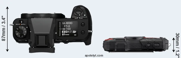 Compare GFX 100S versus WG-60 top