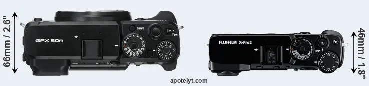 Compare GFX 50R versus X-Pro2 top