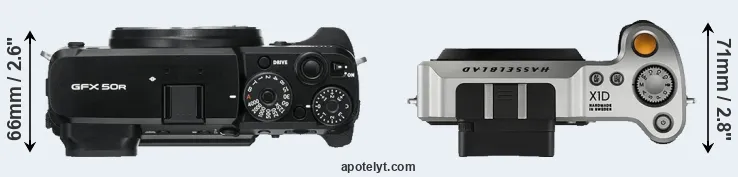 Compare GFX 50R versus X1D top