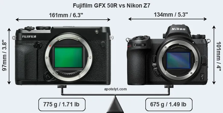 Size Fujifilm GFX 50R vs Nikon Z7