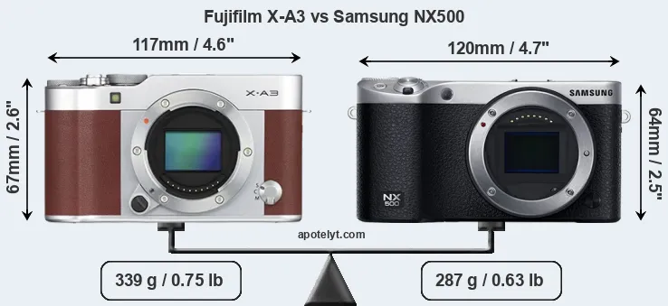 Size Fujifilm X-A3 vs Samsung NX500