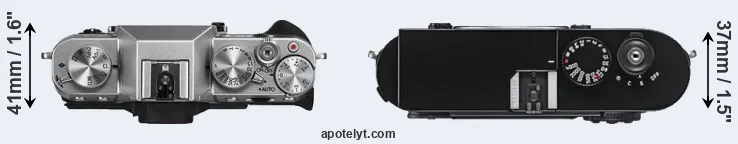 Compare X-T10 versus M9 top