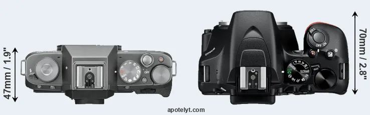 Compare X-T100 versus D3500 top