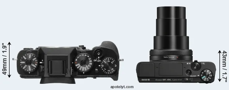 Compare X-T2 versus RX100 VII top