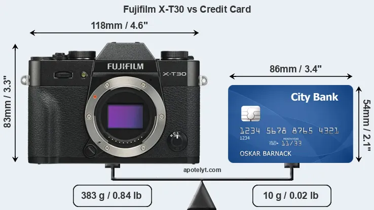 Fujifilm X-T30 vs credit card front