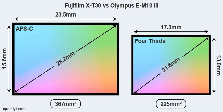 Fujifilm X-T30 and Olympus E-M10 III sensor measures