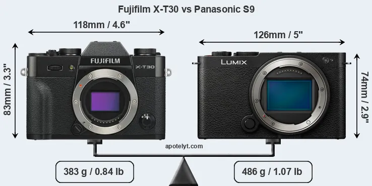 Size Fujifilm X-T30 vs Panasonic S9