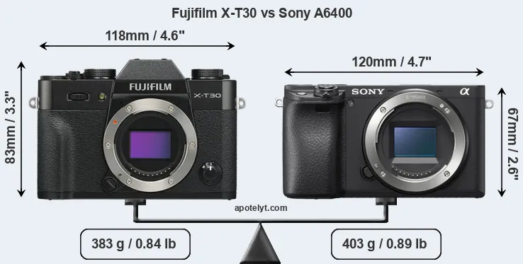 Size Fujifilm X-T30 vs Sony A6400