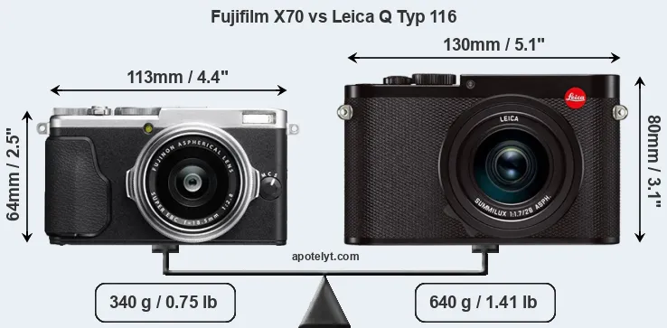 Size Fujifilm X70 vs Leica Q Typ 116