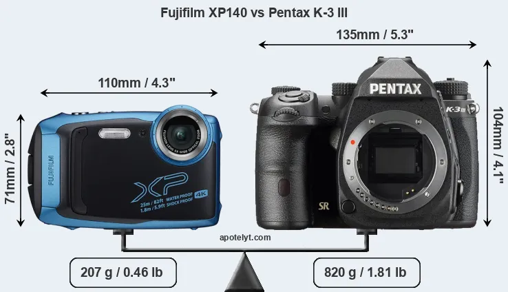 Size Fujifilm XP140 vs Pentax K-3 III