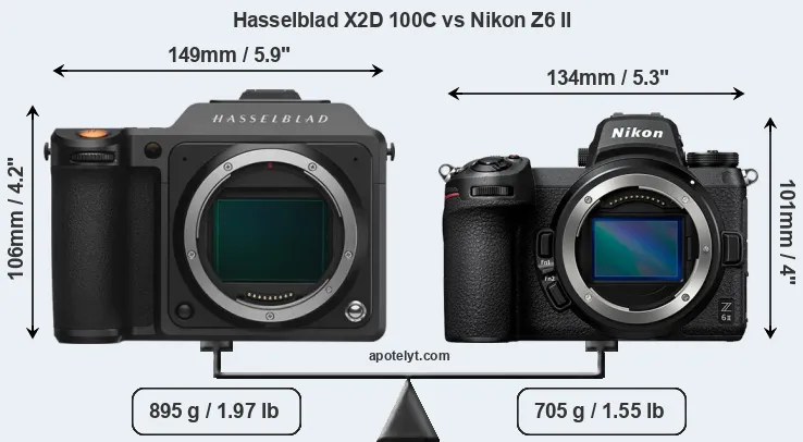Size Hasselblad X2D 100C vs Nikon Z6 II