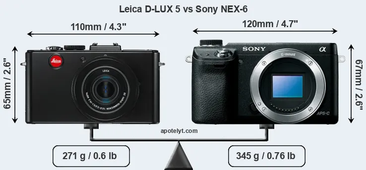 Size Leica D-LUX 5 vs Sony NEX-6