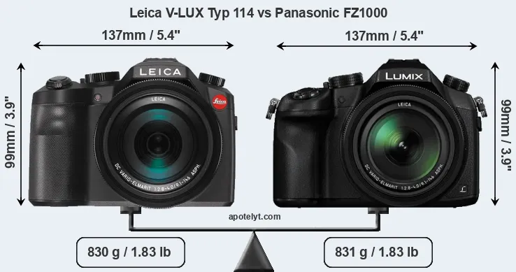 Size Leica V-LUX Typ 114 vs Panasonic FZ1000