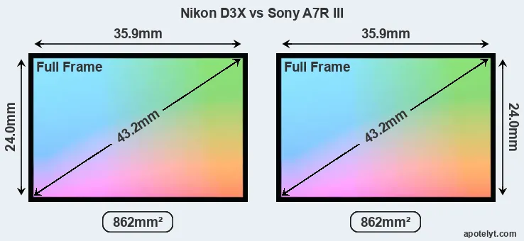 Nikon D3X and Sony A7R III sensor measures
