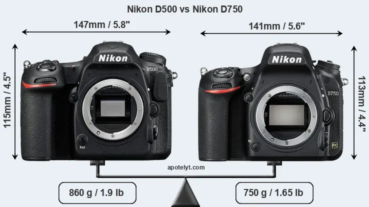 Size Nikon D500 vs Nikon D750