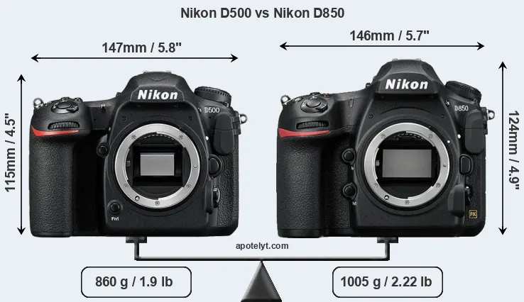 Size Nikon D500 vs Nikon D850