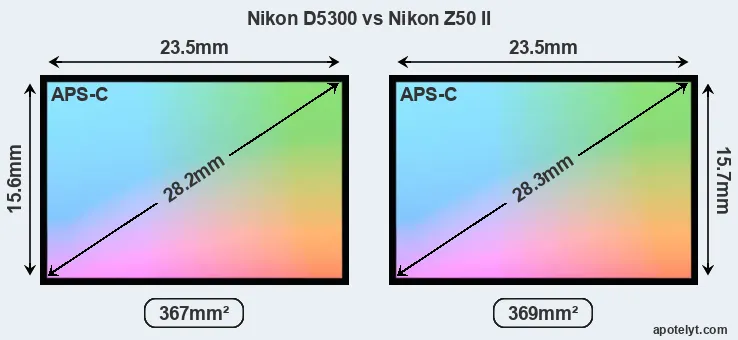 Nikon D5300 and Nikon Z50 II sensor measures