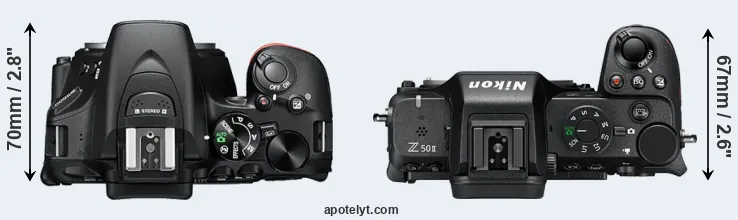 Compare D5600 versus Z50 II top
