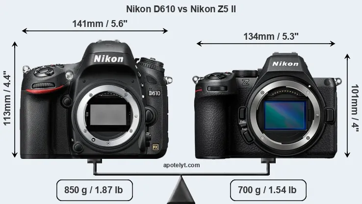 Size Nikon D610 vs Nikon Z5 II