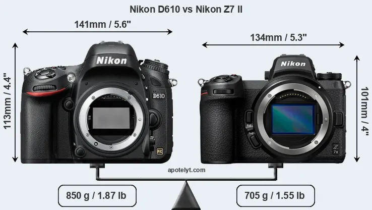 Size Nikon D610 vs Nikon Z7 II