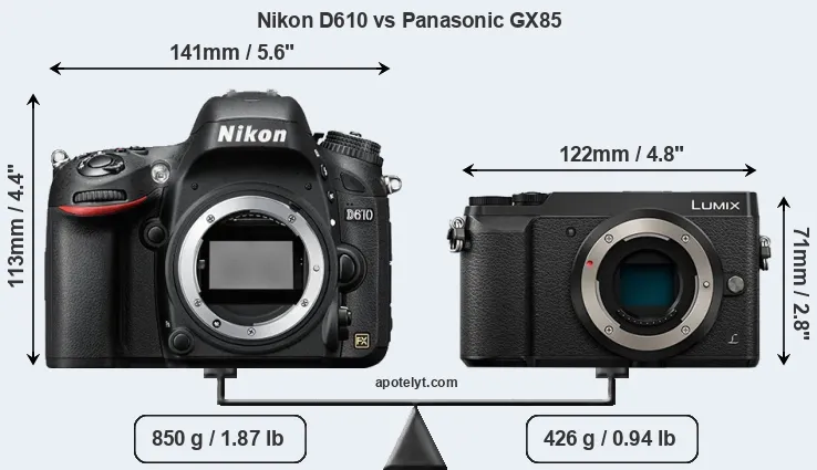 Size Nikon D610 vs Panasonic GX85