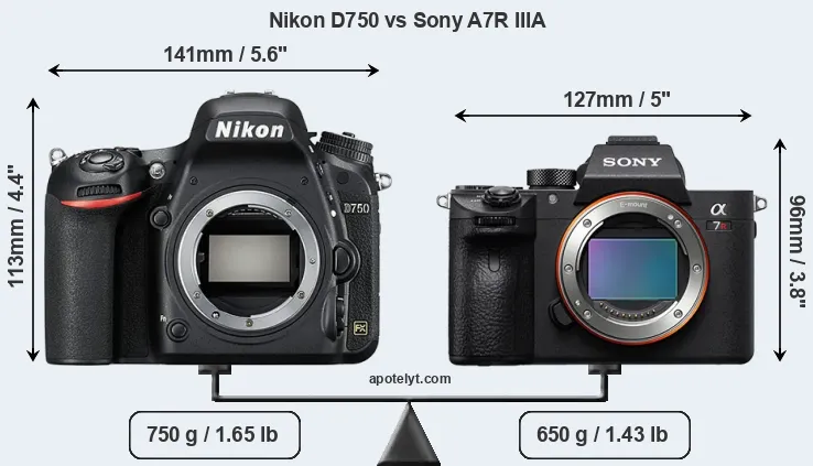 Size Nikon D750 vs Sony A7R IIIA