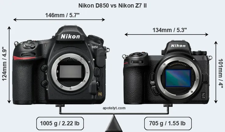 Size Nikon D850 vs Nikon Z7 II